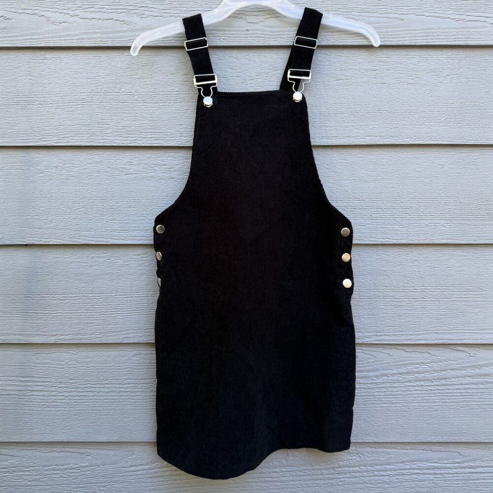 Shein 14Y Overall Dress Women Black Corduroy Pinafore Jumper Button Side Casual